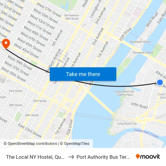 The Local NY Hostel, Queens to Port Authority Bus Terminal map