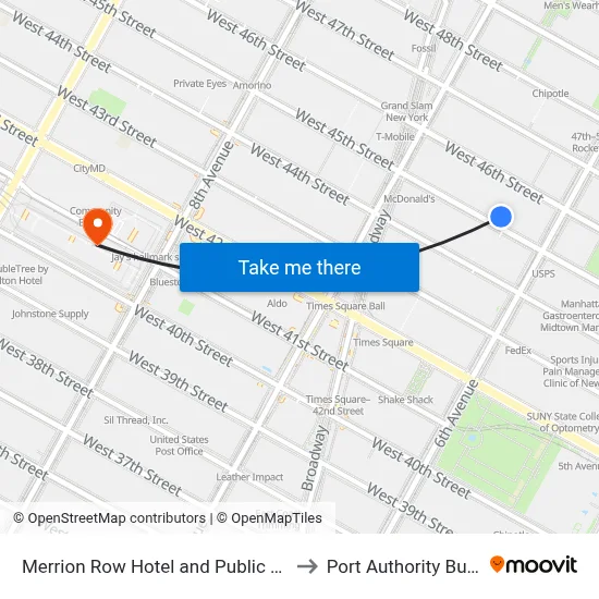 Merrion Row Hotel and Public House, New York to Port Authority Bus Terminal map