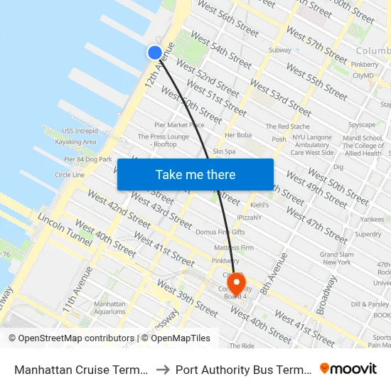 Manhattan Cruise Terminal to Port Authority Bus Terminal map