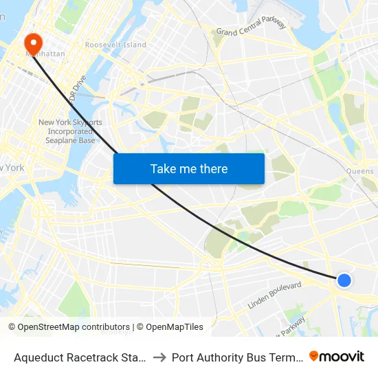 Aqueduct Racetrack Station to Port Authority Bus Terminal map