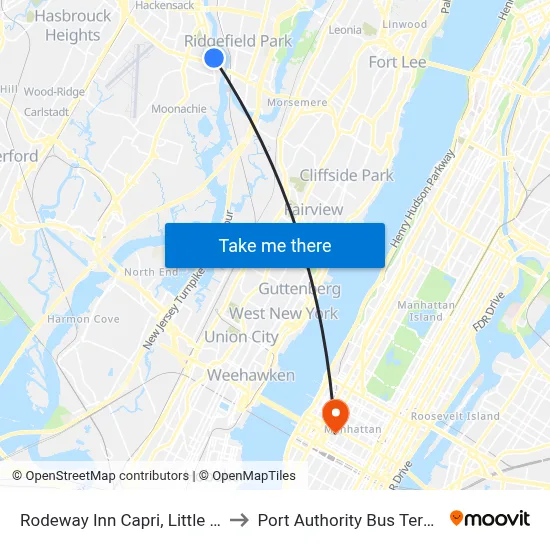 Rodeway Inn Capri, Little Ferry to Port Authority Bus Terminal map