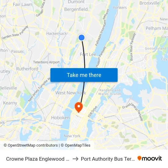 Crowne Plaza Englewood by IHG to Port Authority Bus Terminal map