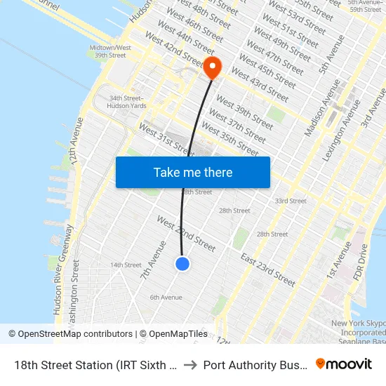 18th Street Station (IRT Sixth Avenue Line) to Port Authority Bus Terminal map