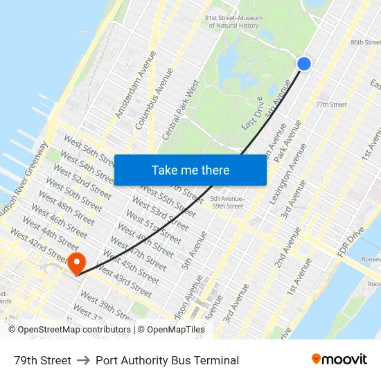 79th Street to Port Authority Bus Terminal map