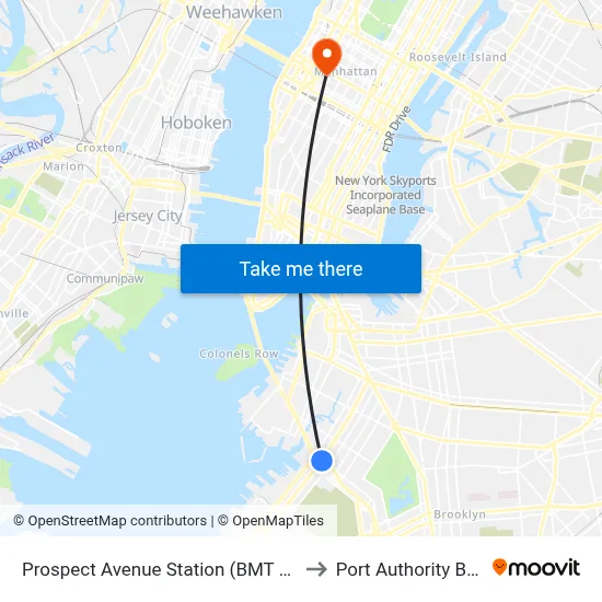 Prospect Avenue Station (BMT Fourth Avenue Line) to Port Authority Bus Terminal map
