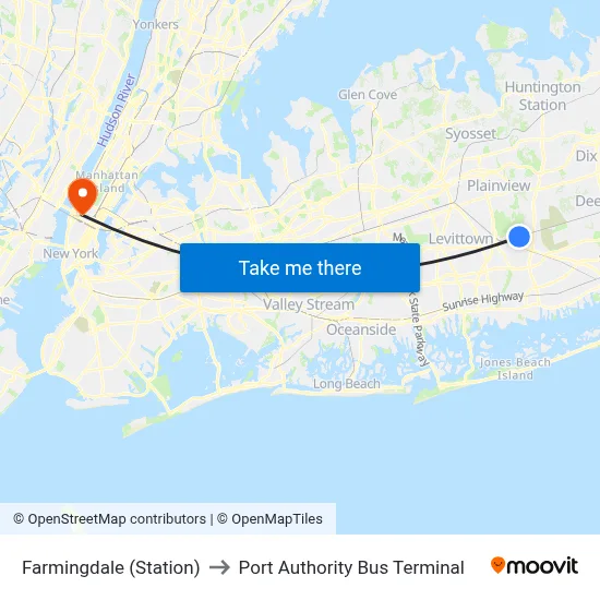 Farmingdale (Station) to Port Authority Bus Terminal map