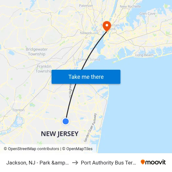 Jackson, NJ - Park &amp; Ride to Port Authority Bus Terminal map