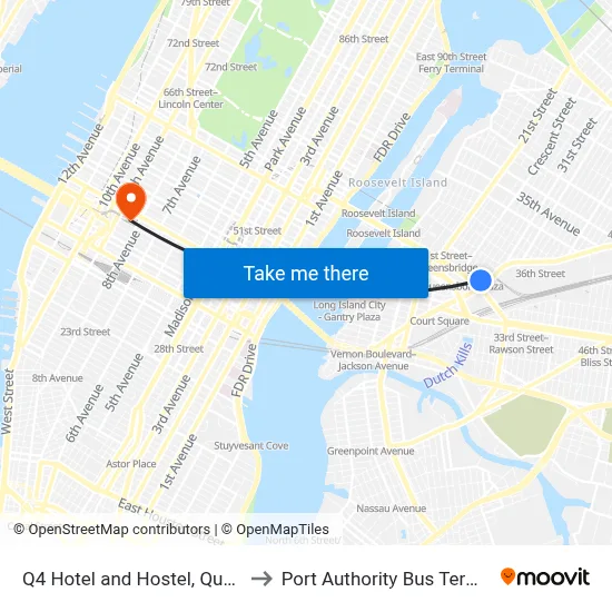 Q4 Hotel and Hostel, Queens to Port Authority Bus Terminal map