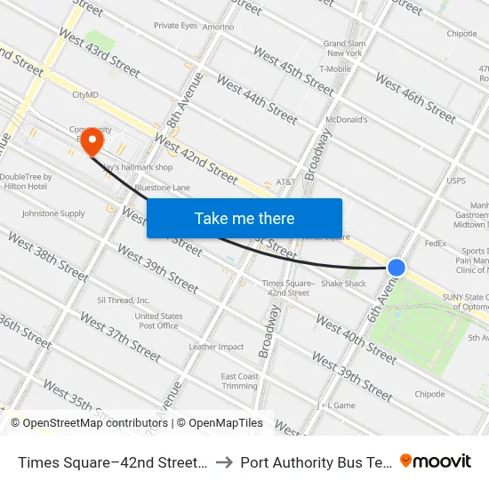 Times Square–42nd Street Station to Port Authority Bus Terminal map