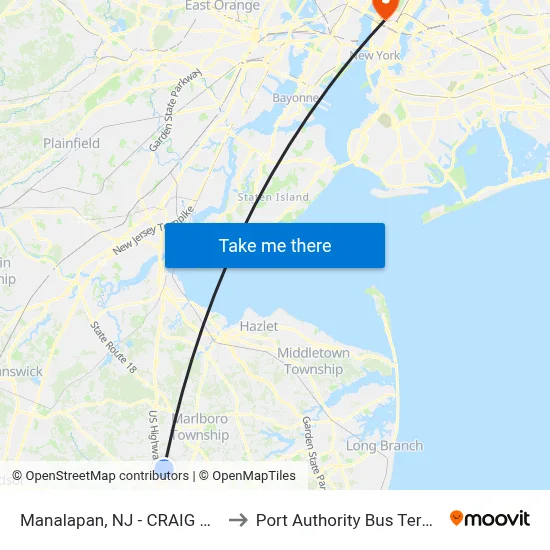Manalapan, NJ - CRAIG ROAD to Port Authority Bus Terminal map