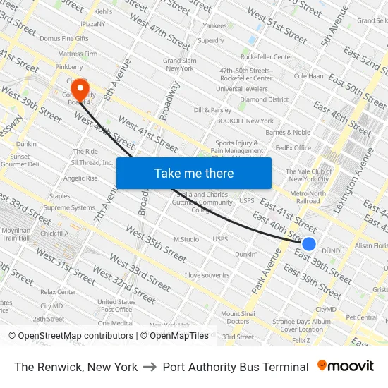 The Renwick, New York to Port Authority Bus Terminal map