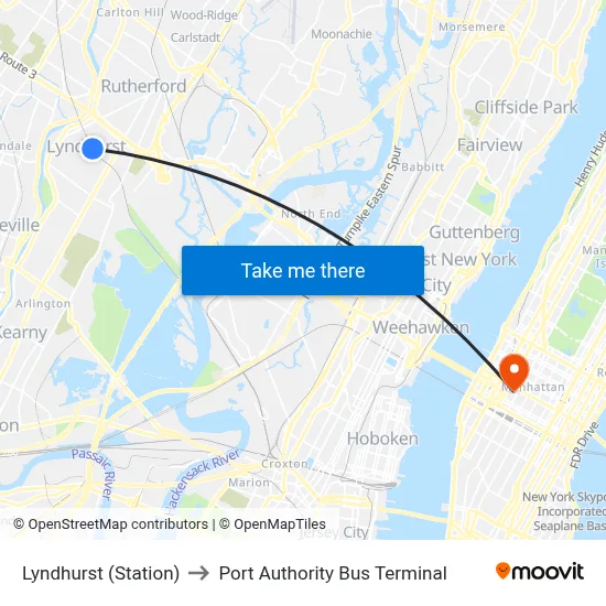 Lyndhurst (Station) to Port Authority Bus Terminal map
