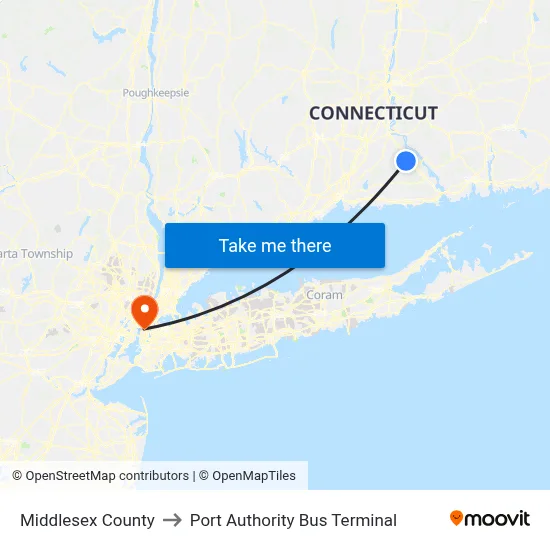 Middlesex County to Port Authority Bus Terminal map