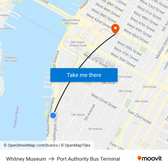 Whitney Museum to Port Authority Bus Terminal map
