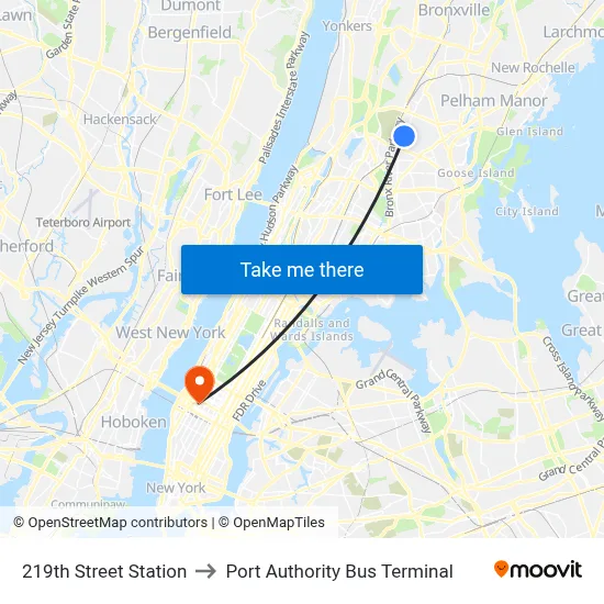 219th Street Station to Port Authority Bus Terminal map