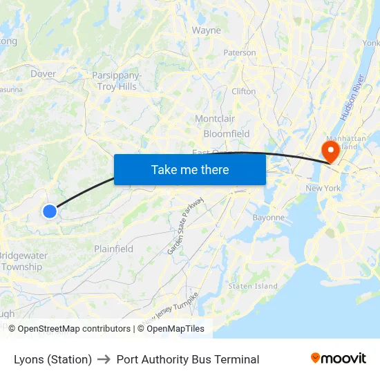 Lyons (Station) to Port Authority Bus Terminal map