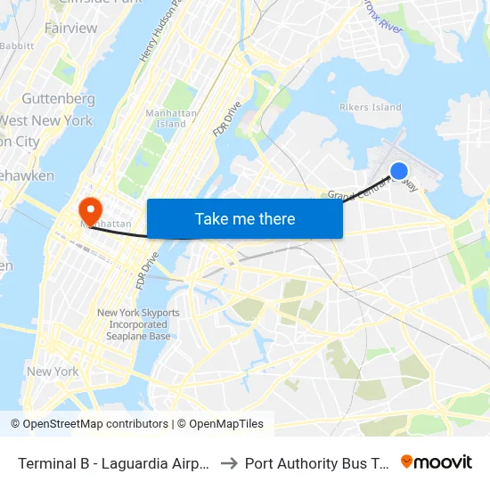 Terminal B - Laguardia Airport (LGA) to Port Authority Bus Terminal map