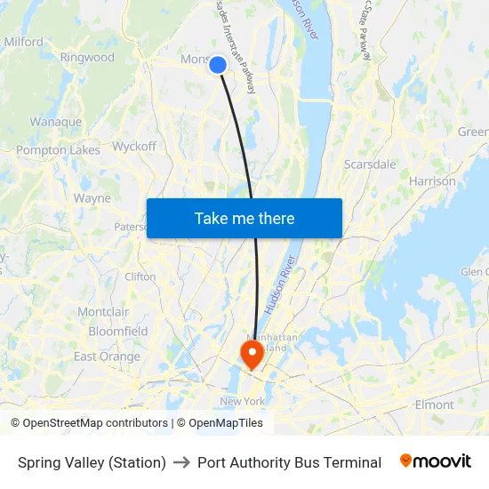 Spring Valley (Station) to Port Authority Bus Terminal map
