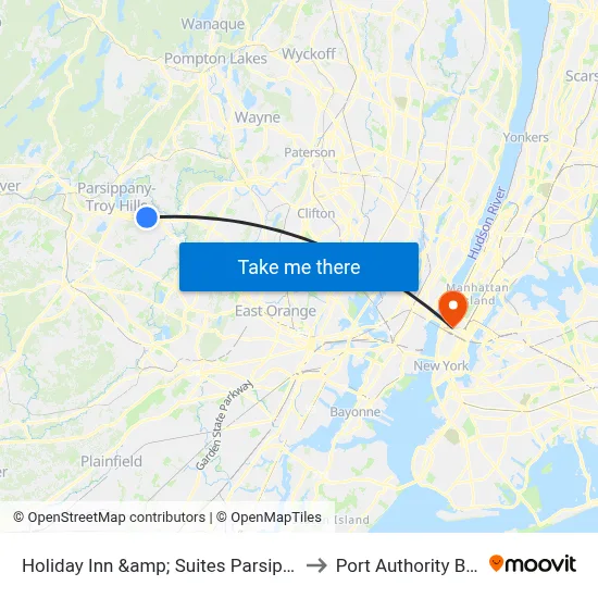 Holiday Inn &amp; Suites Parsippany Fairfield by IHG to Port Authority Bus Terminal map