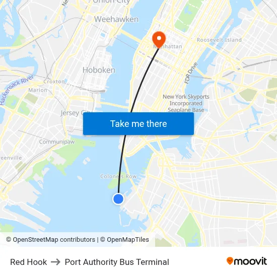Red Hook to Port Authority Bus Terminal map