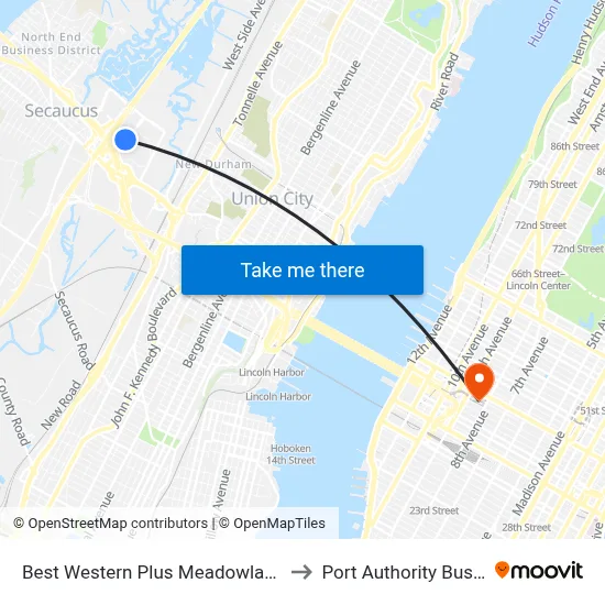 Best Western Plus Meadowlands, Secaucus to Port Authority Bus Terminal map
