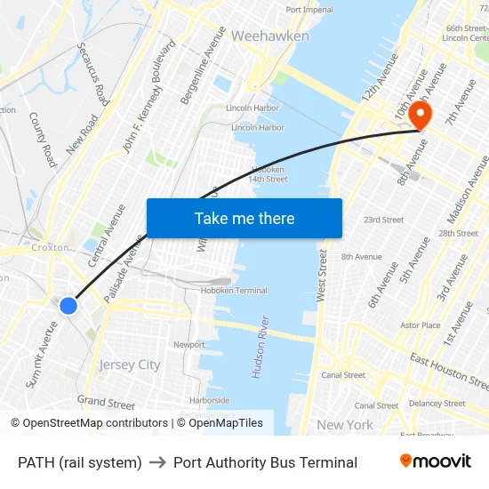 PATH (rail system) to Port Authority Bus Terminal map