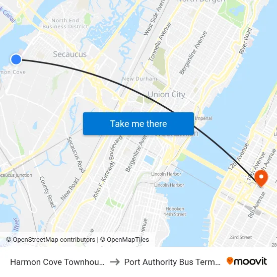 Harmon Cove Townhouses to Port Authority Bus Terminal map