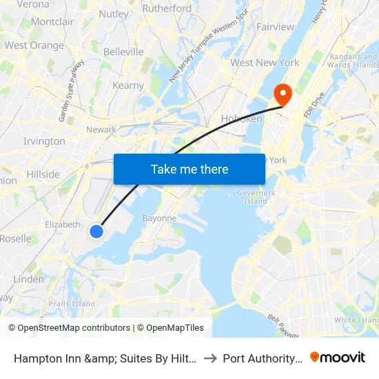 Hampton Inn &amp; Suites By Hilton- Newark Airport Elizabeth to Port Authority Bus Terminal map