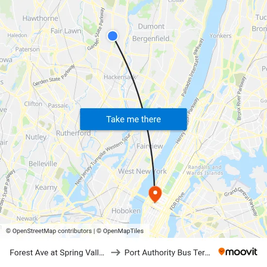 Forest Ave at Spring Valley Rd to Port Authority Bus Terminal map