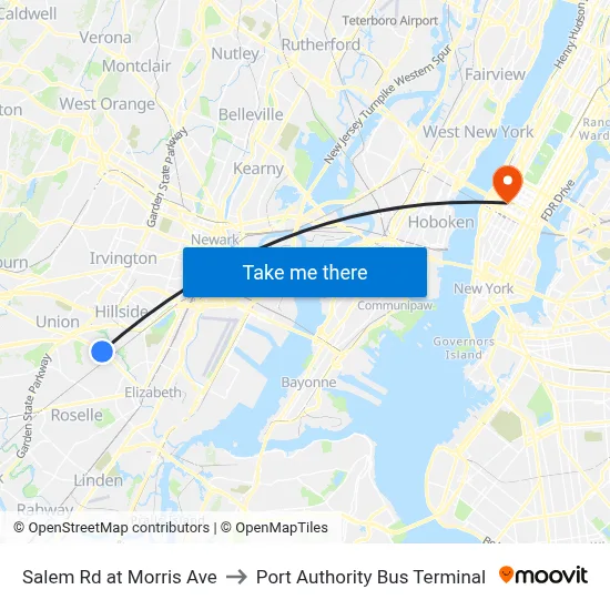 Salem Rd at Morris Ave to Port Authority Bus Terminal map