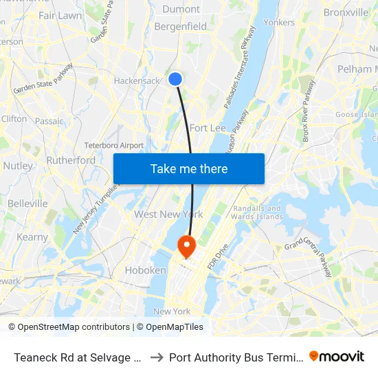 Teaneck Rd at Selvage Ave to Port Authority Bus Terminal map