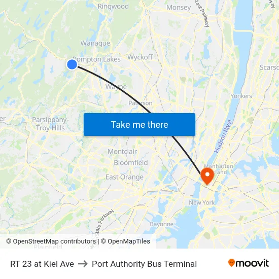RT 23 at Kiel Ave to Port Authority Bus Terminal map