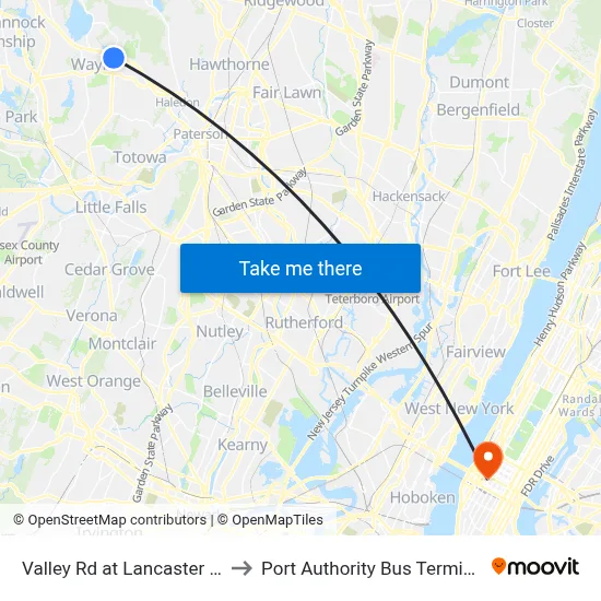 Valley Rd at Lancaster Ct to Port Authority Bus Terminal map