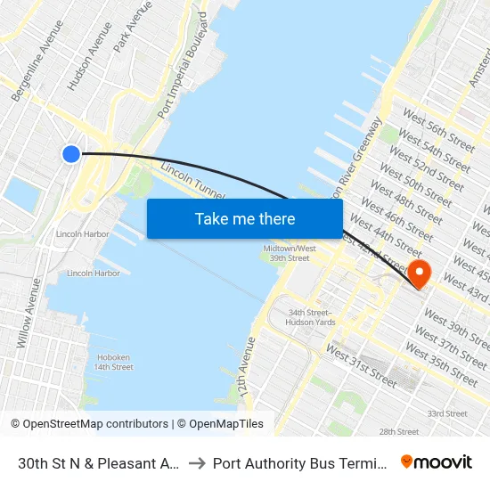 30th St N & Pleasant Ave to Port Authority Bus Terminal map