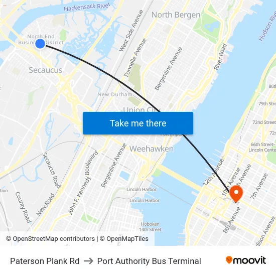 Paterson Plank Rd to Port Authority Bus Terminal map