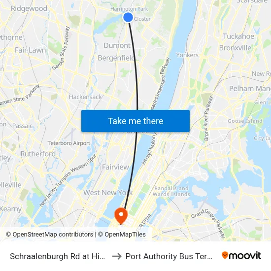 Schraalenburgh Rd at High St to Port Authority Bus Terminal map