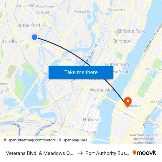 Veterans Blvd. & Meadows Office Complex to Port Authority Bus Terminal map