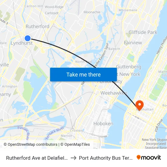 Rutherford Ave at Delafield Ave to Port Authority Bus Terminal map