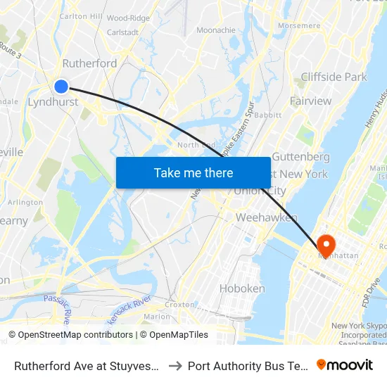 Rutherford Ave at Stuyvesant Ave to Port Authority Bus Terminal map
