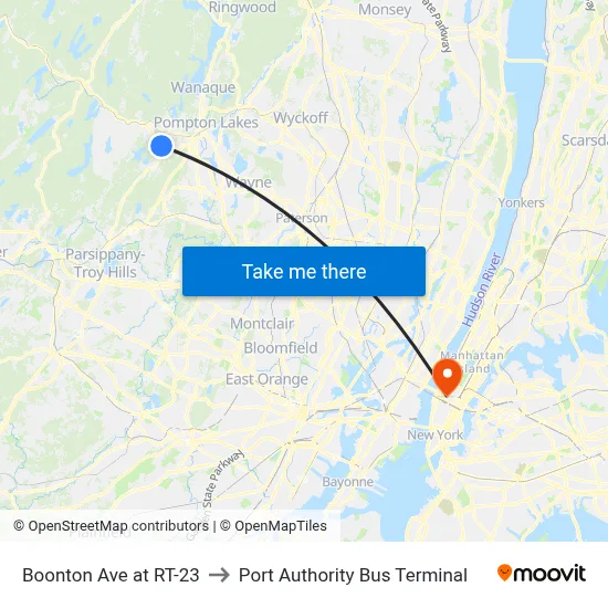 Boonton Ave at RT-23 to Port Authority Bus Terminal map