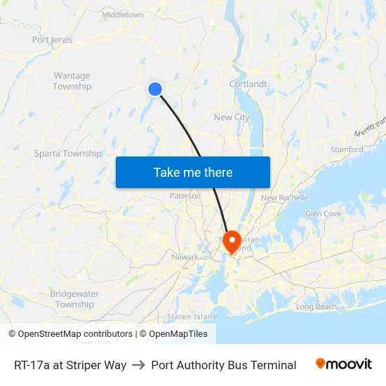 RT-17a at Striper Way to Port Authority Bus Terminal map