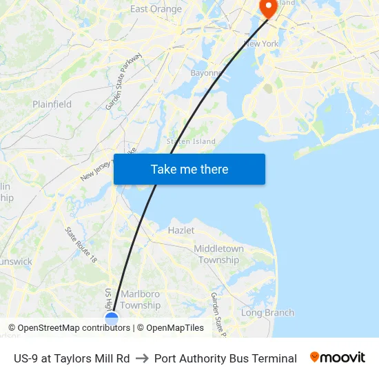 US-9 at Taylors Mill Rd to Port Authority Bus Terminal map