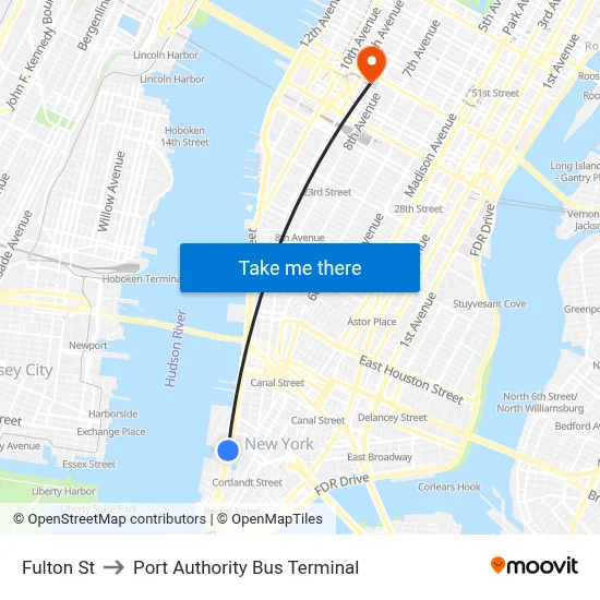 Fulton St to Port Authority Bus Terminal map
