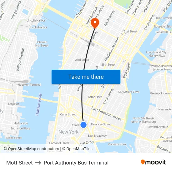 Mott Street to Port Authority Bus Terminal map