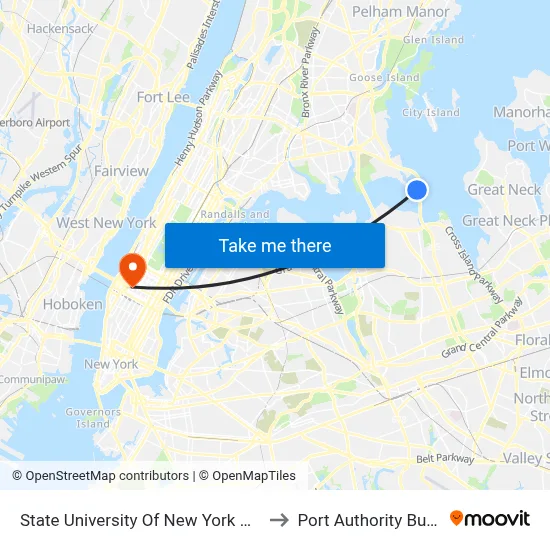 State University Of New York Maritime College to Port Authority Bus Terminal map