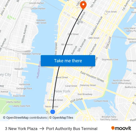 3 New York Plaza to Port Authority Bus Terminal map