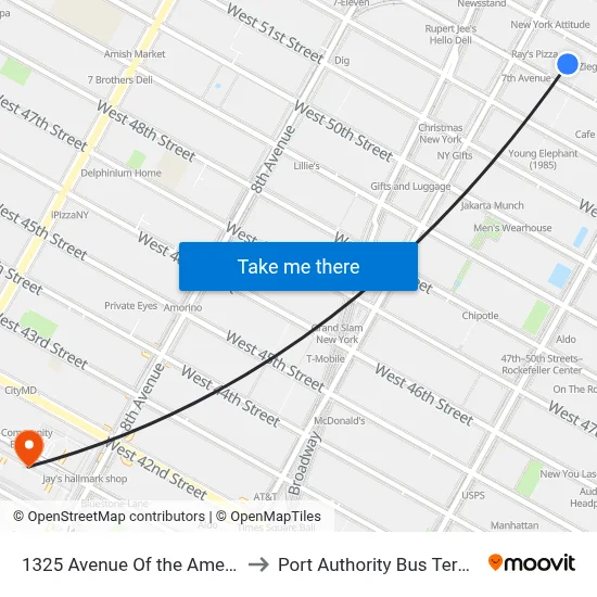 1325 Avenue Of The Americas to Port Authority Bus Terminal map