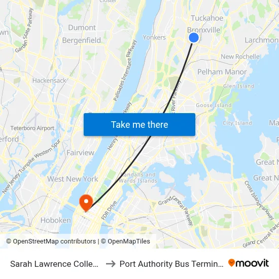 Sarah Lawrence College to Port Authority Bus Terminal map