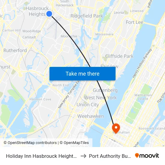 Holiday Inn Hasbrouck Heights-Meadowlands to Port Authority Bus Terminal map
