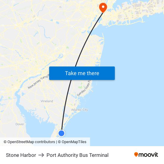 Stone Harbor to Port Authority Bus Terminal map